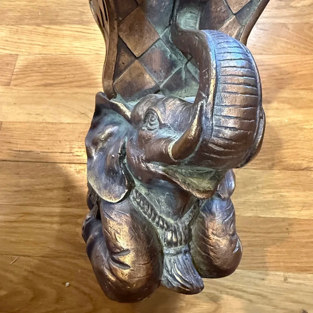 Vintage Style Bronze Colored  Elephant Planter Decorative Basket Animal Statue